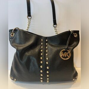 MICHAEL KORS Black Uptown Astor Stud Large Shoulder Hobo Bag Leather